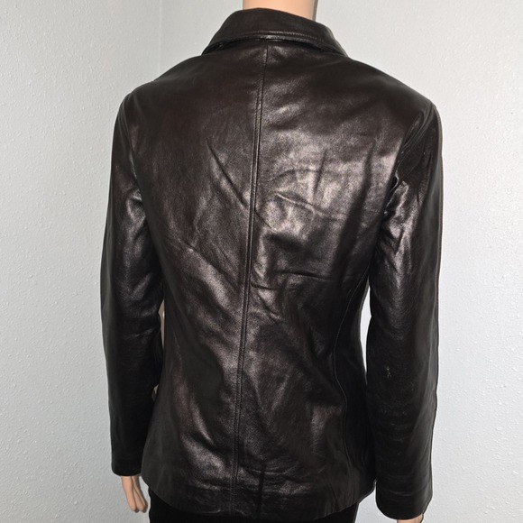 Luciano by Luis Alvear Black Leather Jacket Women's M Collared Zip-Front - Picture 3 of 11